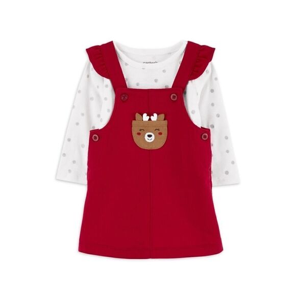 Nwt Carters Baby Girls Christmas Overalls Dress Set, 2 Pc, 0-3 m, 3-6 m - Picture 1 of 7
